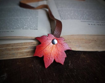 Maple Leaf Bookmark/ Recycled Leather / Fall Colors / Handcrafted / Book Accessories / Bibliophile / Reader / Gift Ideas / Made In Canada