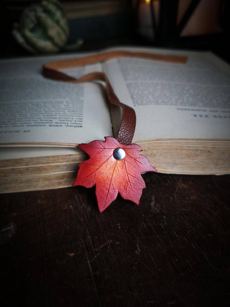 Maple Leaf Bookmark/ Recycled Leather / Fall Colors / Handcrafted / Book Accessories / Bibliophile / Reader / Gift Ideas / Made In Canada image 1