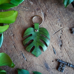 Monstera Leaf Leather Keychain Large / Gift Ideas / Cute Key Accessories / Houseplant Bag Charm / Every Day Carry / Made In Canada image 1