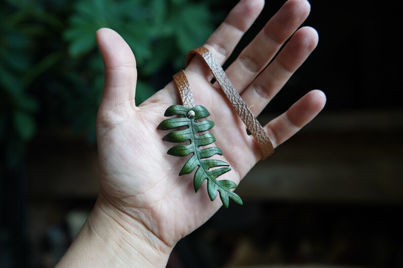 Fern Leather Bookmark / Handmade In Canada / Recycled Leather / Ostrich Fern / Wild Foraged Edible / Bibliophile / Gift For Reader / Fantasy image 5