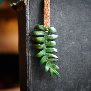 Fern Leather Bookmark / Handmade In Canada / Recycled Leather / Ostrich Fern / Wild Foraged Edible / Bibliophile / Gift For Reader / Fantasy image 4