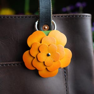 Flower Bag Charm or Keychain / Leather Tote Accessories / Cute Handmade Gardener Gift Ideas / Cottagecore Festival Purse Decoration