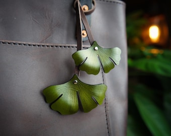 Ginkgo Leaf Leather Bag Charm / Plant Lover Purse Flair / Tote or Backpack Accessory / Medicinal Herbalist Gift Ideas / Cute Cottagecore