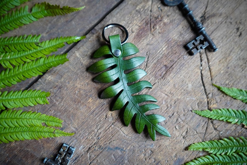 Fern Leather Keychain / Forager Gift Ideas / Cute Key Accessories / Plant Bag Charm / Every Day Carry / Made In Canada image 6