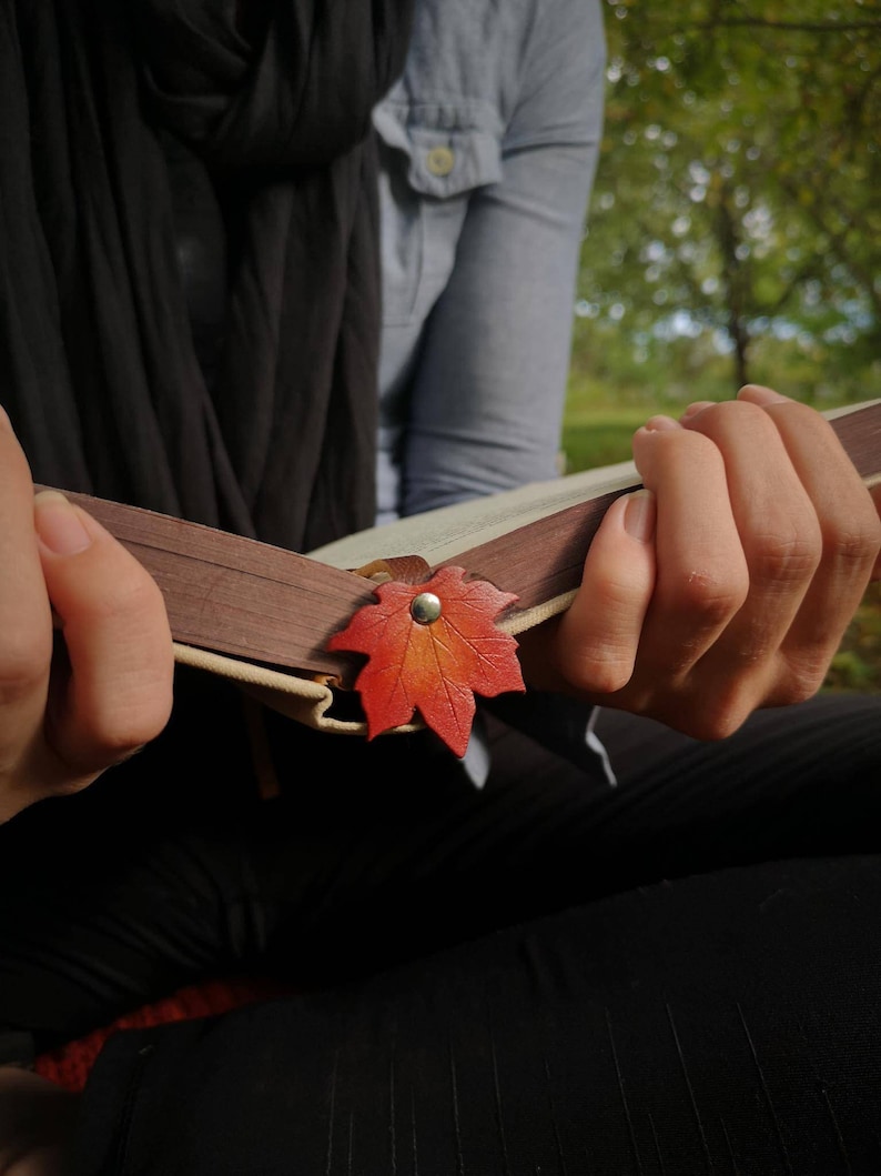 Maple Leaf Bookmark/ Recycled Leather / Fall Colors / Handcrafted / Book Accessories / Bibliophile / Reader / Gift Ideas / Made In Canada image 7