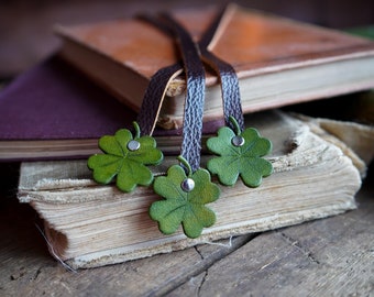 Four Leaf Clover Leather Bookmark / Recycled Materials / Handmade / Book Accessories / Bibliophile / Reader / Gift Ideas / Made In Canada