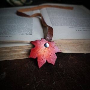 Maple Leaf Bookmark/ Recycled Leather / Fall Colors / Handcrafted / Book Accessories / Bibliophile / Reader / Gift Ideas / Made In Canada