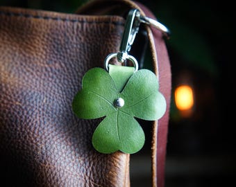 Shamrock Leather Bag Charm / Lucky Plant Lover Gift Ideas / Cute Purse Accessories / Saint Patrick's Day Clover / Made In Canada