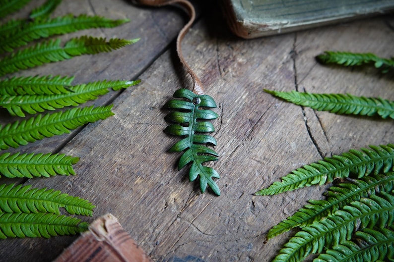 Fern Leather Bookmark / Handmade In Canada / Recycled Leather / Ostrich Fern / Wild Foraged Edible / Bibliophile / Gift For Reader / Fantasy image 2