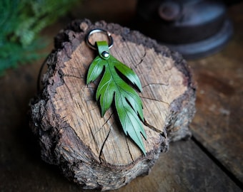 Mugwort Leather Keychain / Herbalist Gift Ideas / Magical Cute Key Accessories / Wild Plant Bag Charm / Every Day Carry / Made In Canada