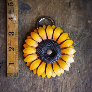 Sunflower Bag Charm or Keychain / Leather Tote Accessories / Cute Handmade Gardener Gift Ideas / Cottagecore Festival Purse Decoration image 7