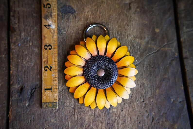 Sunflower Bag Charm or Keychain / Leather Tote Accessories / Cute Handmade Gardener Gift Ideas / Cottagecore Festival Purse Decoration image 7