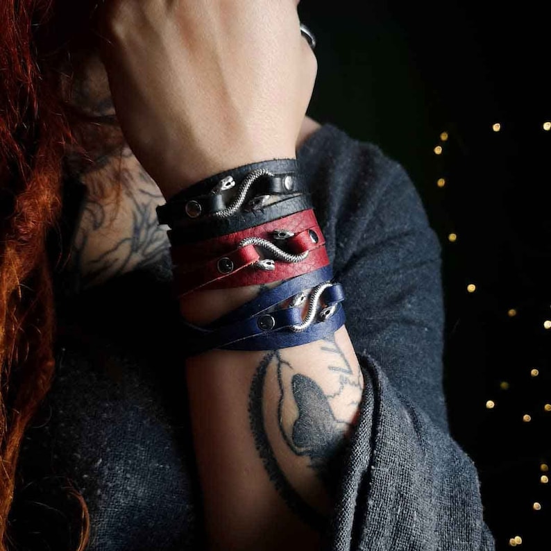 Serpent Wrap Bracelet / Leather Bracelet / World Serpent / Etsy