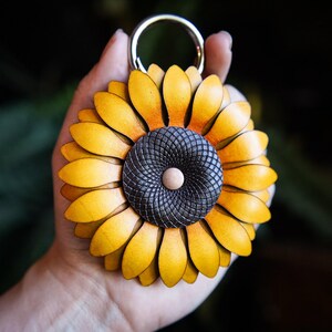 Sunflower Bag Charm or Keychain / Leather Tote Accessories / Cute Handmade Gardener Gift Ideas / Cottagecore Festival Purse Decoration image 8