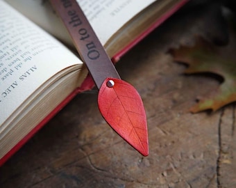 Leather Fall Leaf Personalized Bookmark / Recycled Materials / Autumn Colors / Handmade / Book Lover / Reader / Gift Ideas / Made In Canada