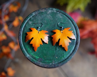 Sugar Maple Leaf Leather Earrings / Fall Gift Ideas / Cute Autumn Accessories / Faerie Jewelry / Ren Faire LARP Accessories / Made In Canada