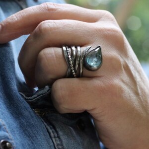 RAIN DROP  -Aquamarine Sterling Silver Ring Size 7.5