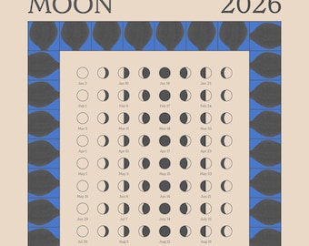 Calendário de Fases da Lua 2026 - Azulejo Azul
