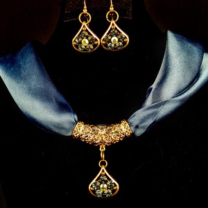 Blue sets with gold accent scarf accessory