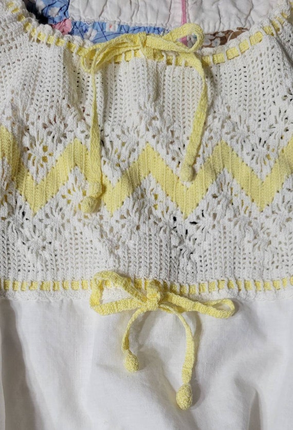 1920s Antique Yellow White Crocheted Camisole Top… - image 1