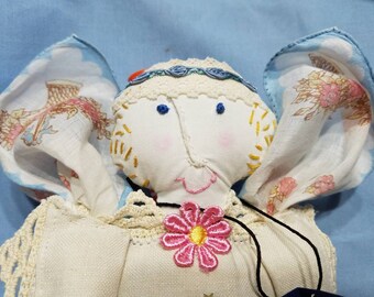 Handmade Hand Embroidered Folkart Shabby Chic Decor Whatever you ask in Prayer ANGEL DOLL Prim
