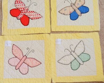 Choice Vintage Quilted Butterfly Applique  Quilt Block Pattern Bold and Bright. Piece  Farmhouse Retro Feedsack