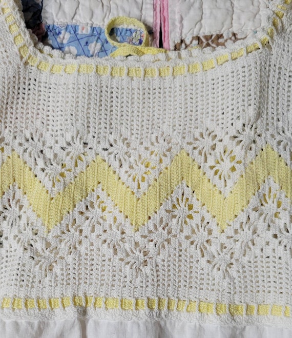 1920s Antique Yellow White Crocheted Camisole Top… - image 6