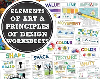 Elementary, Middle, High School Elements of Art, Principles of Design Worksheets