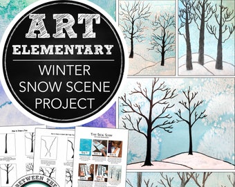 Winter Art Lesson & Project for Elementary, Middle School Art: Tree Snow Scene