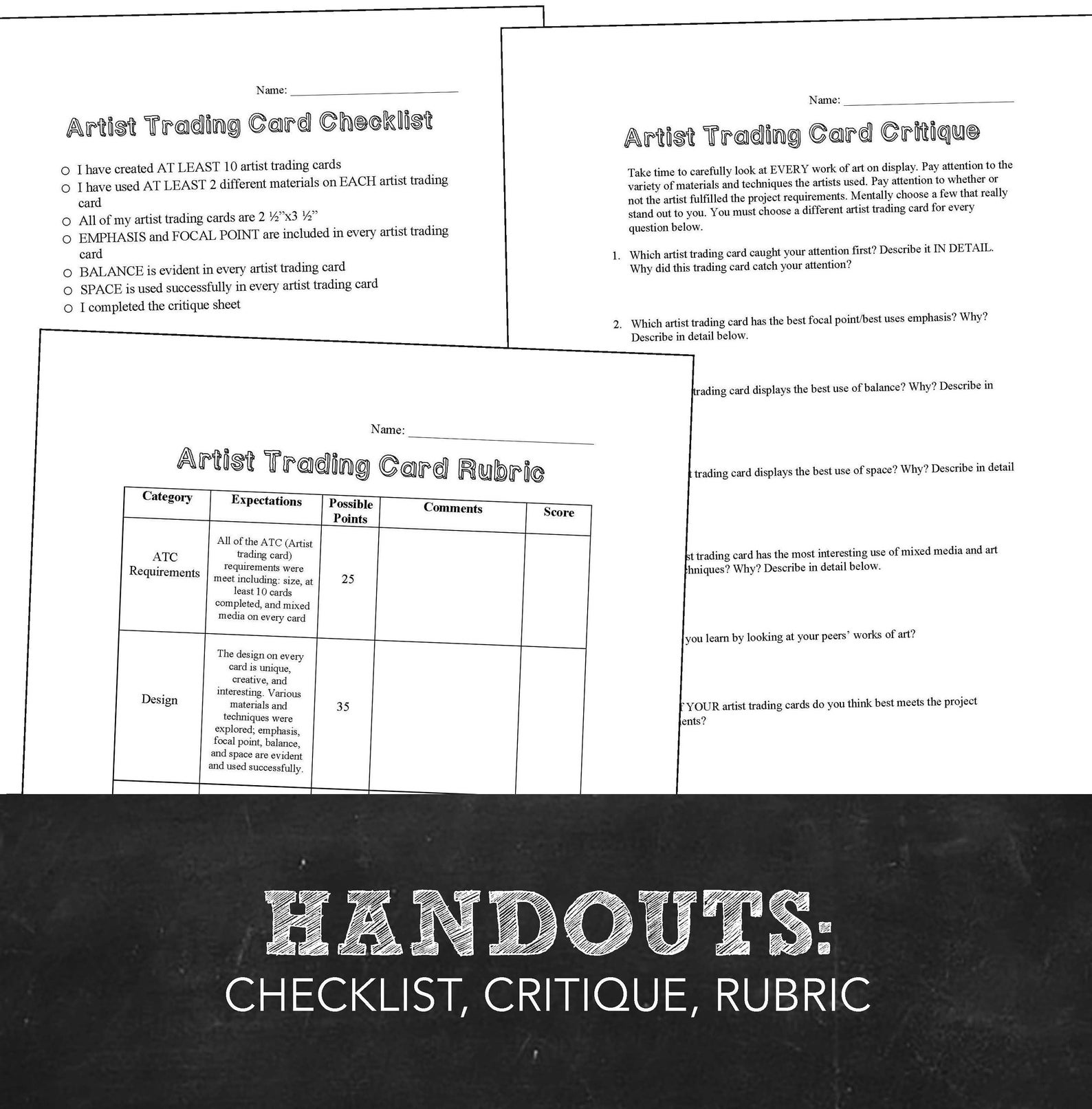 Trading Card Lesson Example Elementary, Middle, High School Art Project: Artist Trading Cards ...