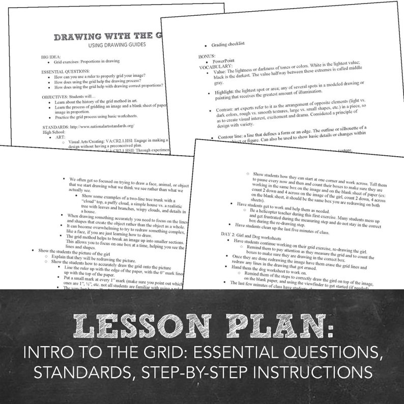 Grid Method Drawing Unit: 3 Art Projects for Middle/high School (PDF ...