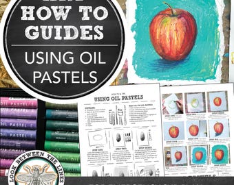Puede incluir: Guía de arte sobre cómo usar pasteles al óleo con una ilustración paso a paso de cómo dibujar una manzana. La guía incluye una lista de suministros y consejos para usar pasteles al óleo. "Look Between the Lines" de Whitney Panetta.