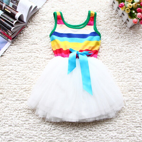 2,3,4,5, Ragazza bambino 6T abito tut&ugrave; bianco con gilet striscia colorata - tut&ugrave; nozze