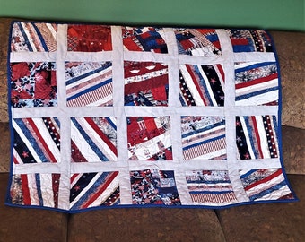 Scrappy Patriotic Throw Quilt from Fabric Scraps, 36n by 47in