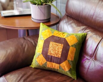 16 inch Quilted Sunflower Throw Pillow