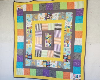 Handmade Crayola Baby Quilt with Cozy Minky Back, 44in by 47in - Baby Shower Gift - Whimsical Handmade Blanket - Unique Baby Gift