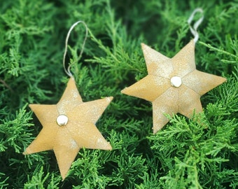 Handstitched Gold Star Christmas Ornament, 3-inches across