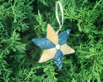 6-Point Star Christmas Ornament, Green and Gold