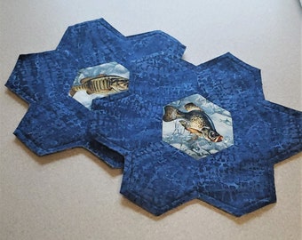 Fish Trivet Set with Blue and River Rock Backing, 9-inches, Set of 2