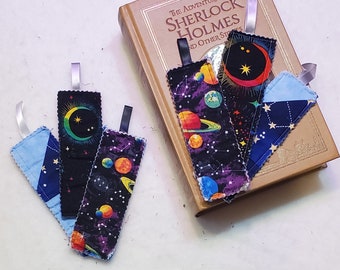 Fabric Bookmarks with Ribbon, Set of 6, 2 inches by 5.5 inches