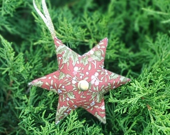 6-Point Star Christmas Ornament, Red with Holly