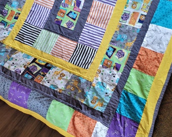 Handmade Crayola Baby Quilt with Cozy Minky Back, 44in by 47in - Baby Shower Gift - Whimsical Handmade Blanket - Unique Baby Gift