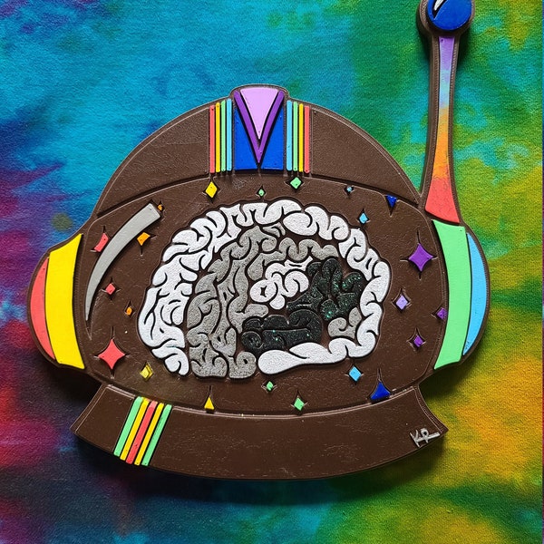 Brain in a Space Helmet - 3D printed wall hanging, large.