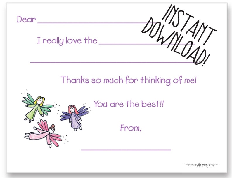 Fairies Printable Fill In Thank You Cards INSTANT DOWNLOAD| Personalized Note Cards Kids Notes Pixie Thank Yous Fairy