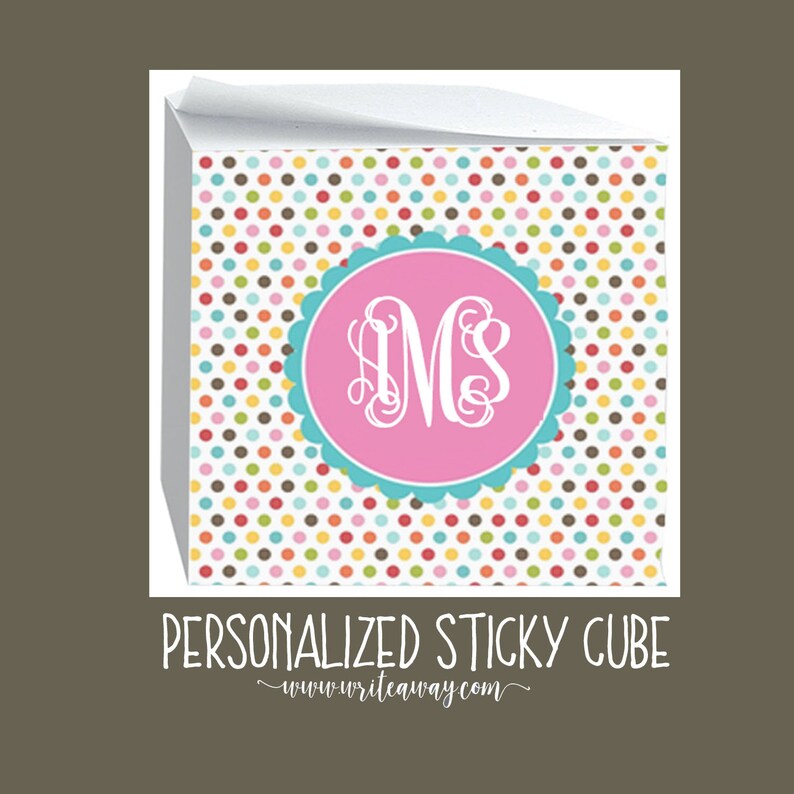 Sprinkle Dots Monogram Sticky Note Cube Sticky Note Cube Sticky Notes Personalized Note Pad Memo Pad image 1