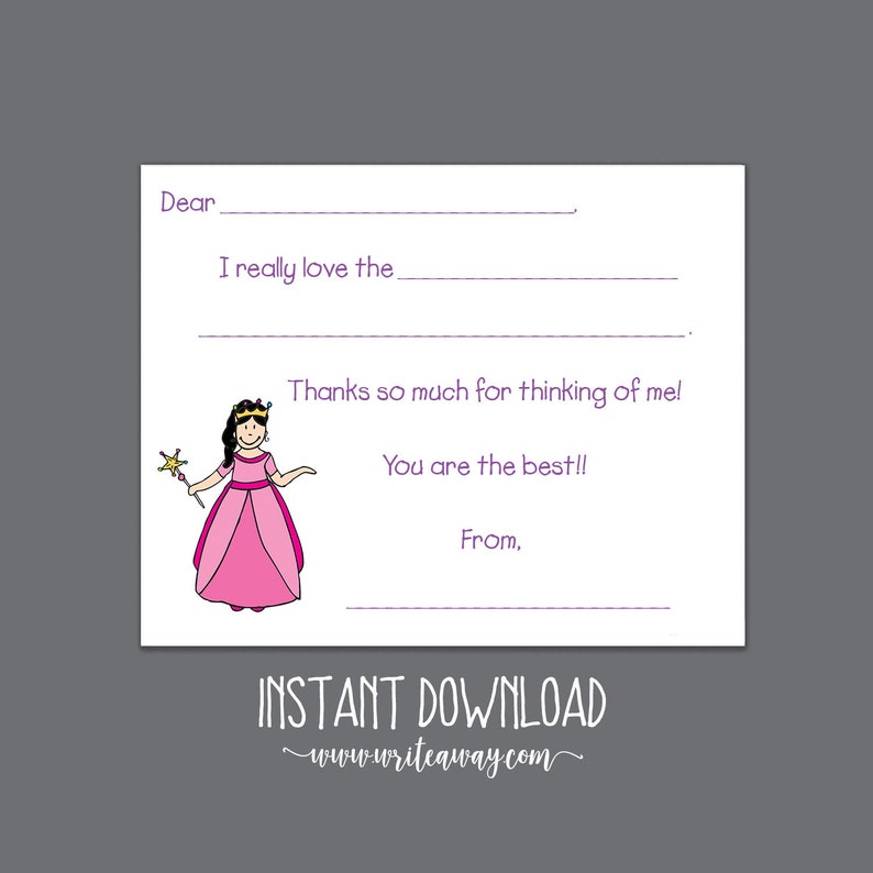 Kids Notes Crown Disney Princess Princess Printable Fill In Thank You Cards Thank Yous INSTANT DOWNLOAD| Note Cards