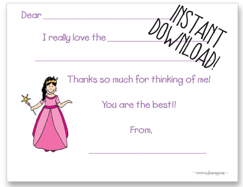 Kids Notes Crown Disney Princess Princess Printable Fill In Thank You Cards Thank Yous INSTANT DOWNLOAD| Note Cards