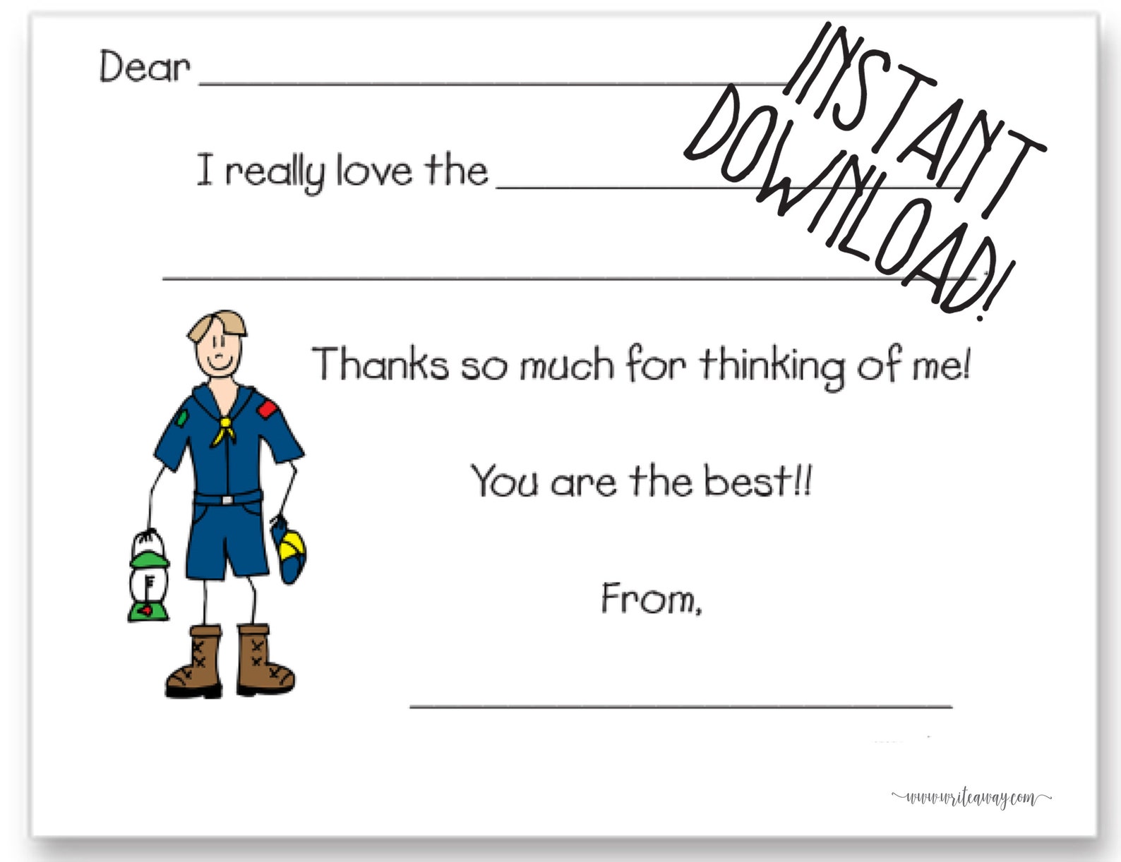 Printable Cub Scout Fill In Thank You Cards Scouting Etsy
