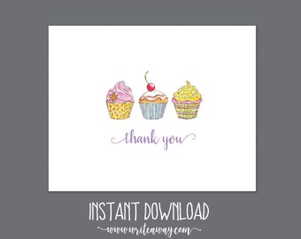 Printable Cupcake Thank You Note  INSTANT DOWNLOAD