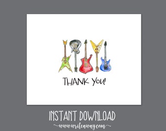 Printable Electric Guitar Thank You Note  INSTANT DOWNLOAD